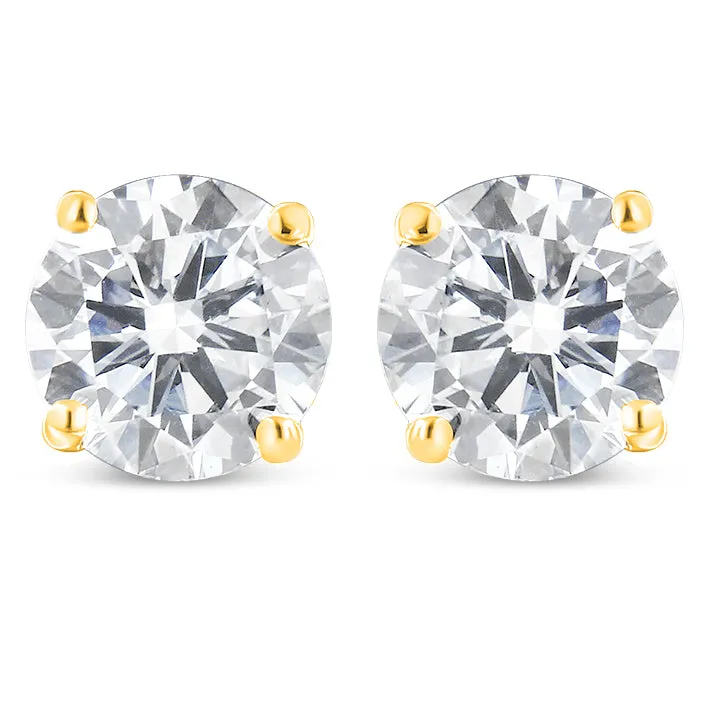 10K Yellow Gold 1-1/2 Cttw Round Brilliant-Cut Near Colorless Diamond Classic 4-Prong Stud Earrings with Screw Backs