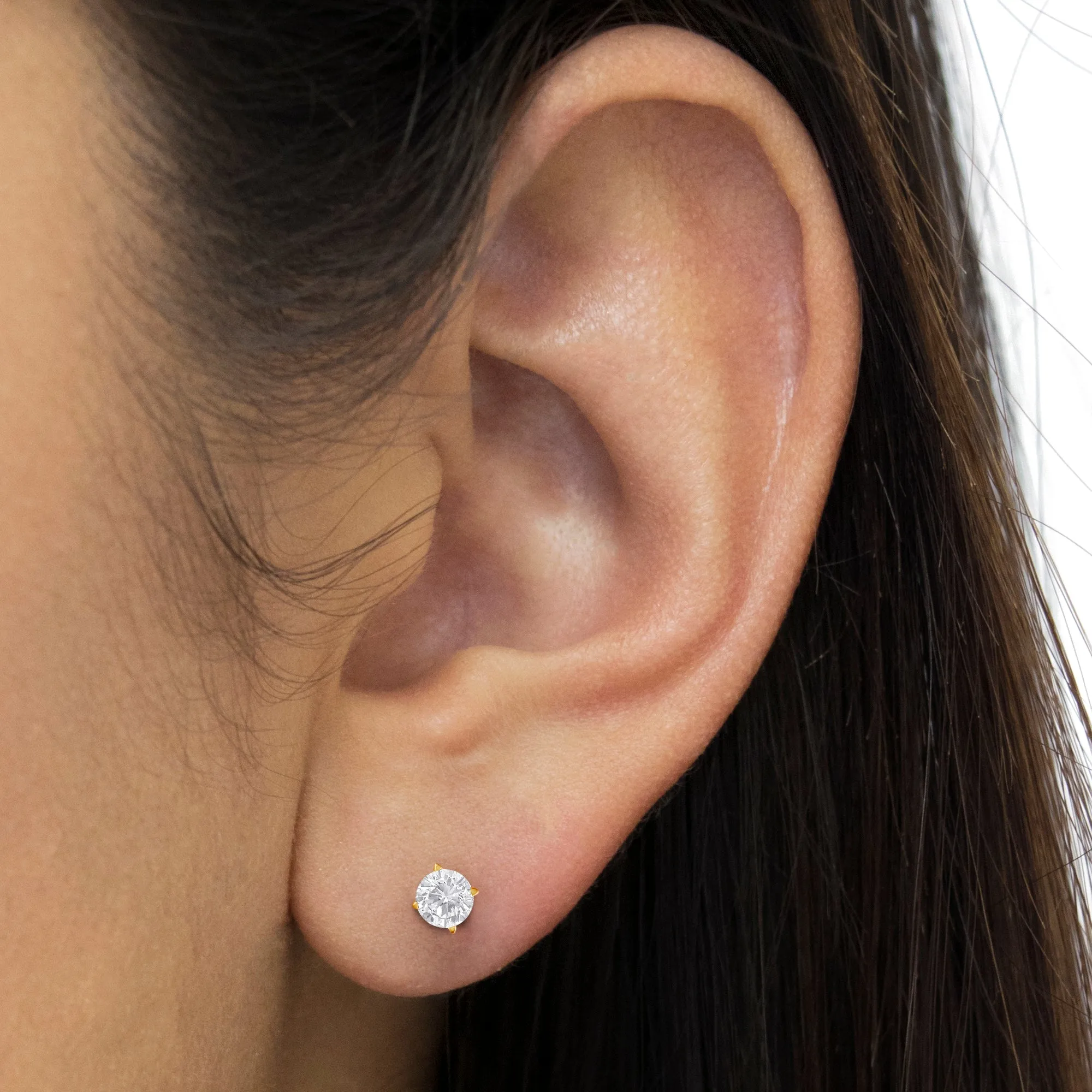 10K Yellow Gold 1-1/2 Cttw Round Brilliant-Cut Near Colorless Diamond Classic 4-Prong Stud Earrings with Screw Backs