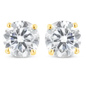 10K Yellow Gold 1-1/2 Cttw Round Brilliant-Cut Near Colorless Diamond Classic 4-Prong Stud Earrings with Screw Backs