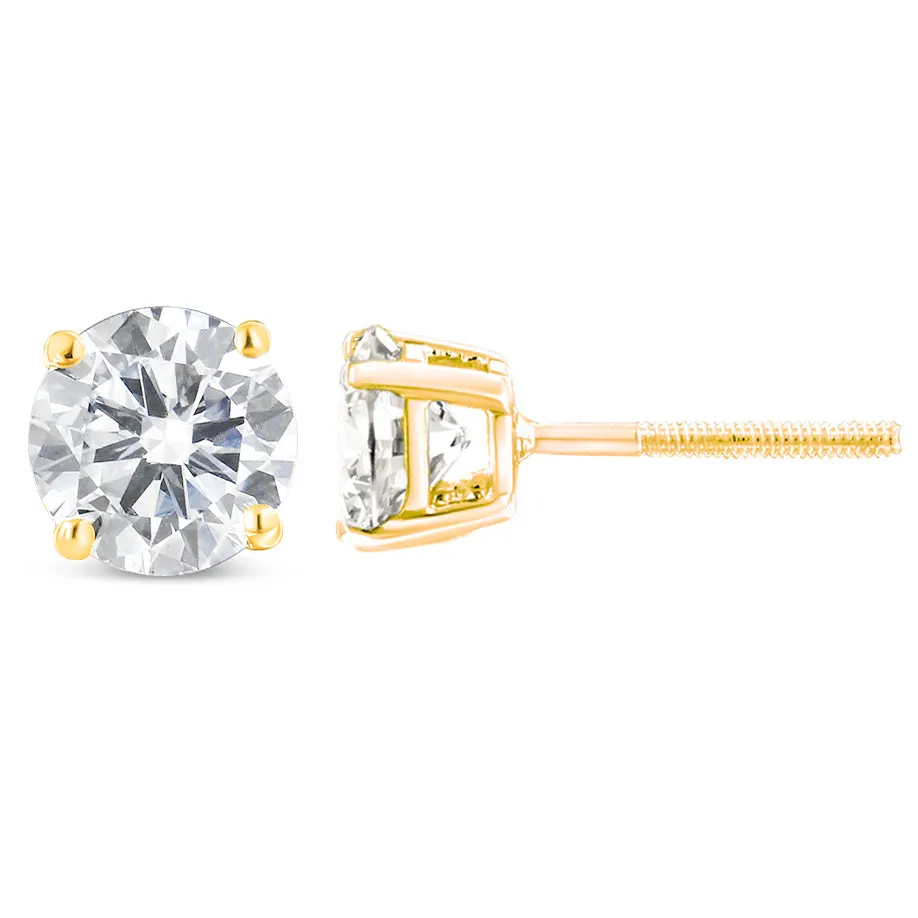 10K Yellow Gold 1-1/2 Cttw Round Brilliant-Cut Near Colorless Diamond Classic 4-Prong Stud Earrings with Screw Backs