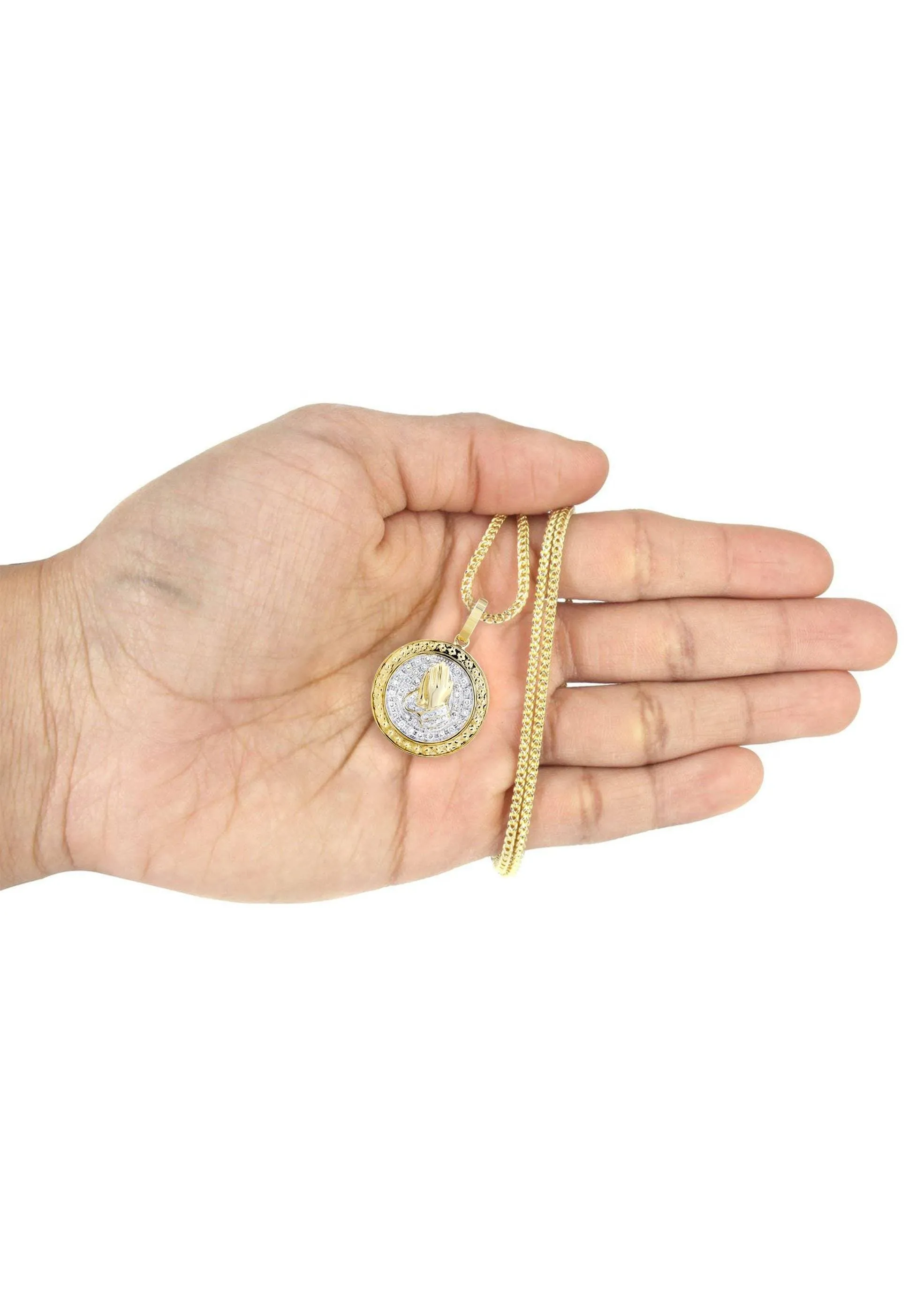 10K Yellow Gold Praying Hands Diamond Necklace  | 0.54 Carats