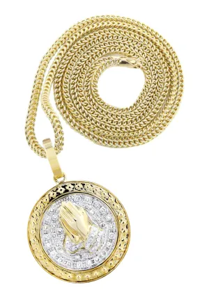 10K Yellow Gold Praying Hands Diamond Necklace  | 0.54 Carats