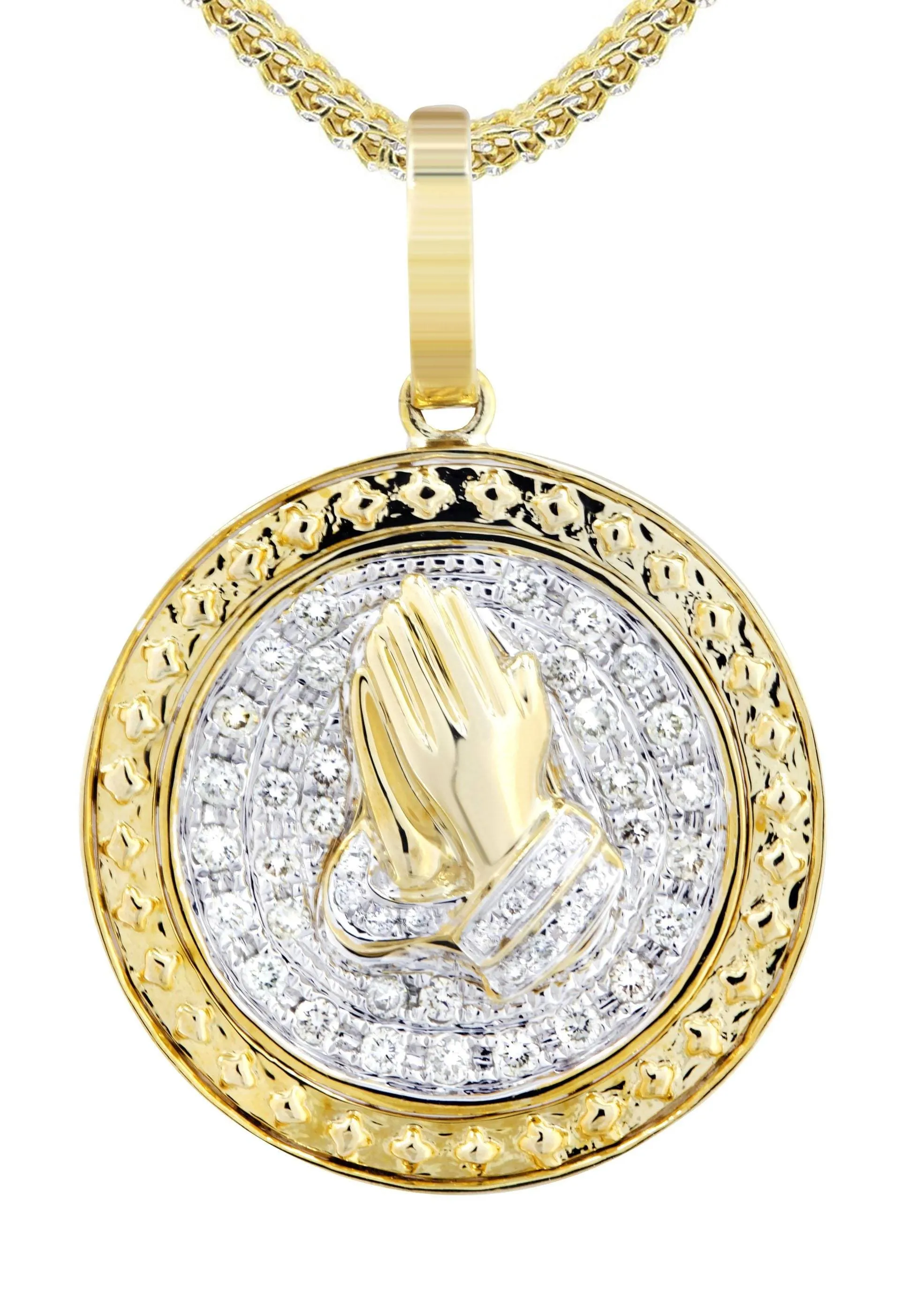 10K Yellow Gold Praying Hands Diamond Necklace  | 0.54 Carats