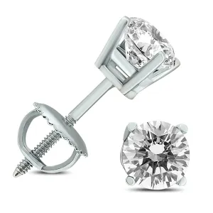 1/2 Carat Tw Ags Certified Round Diamond Solitaire Stud Earrings In 14K White Gold With Screw Backs