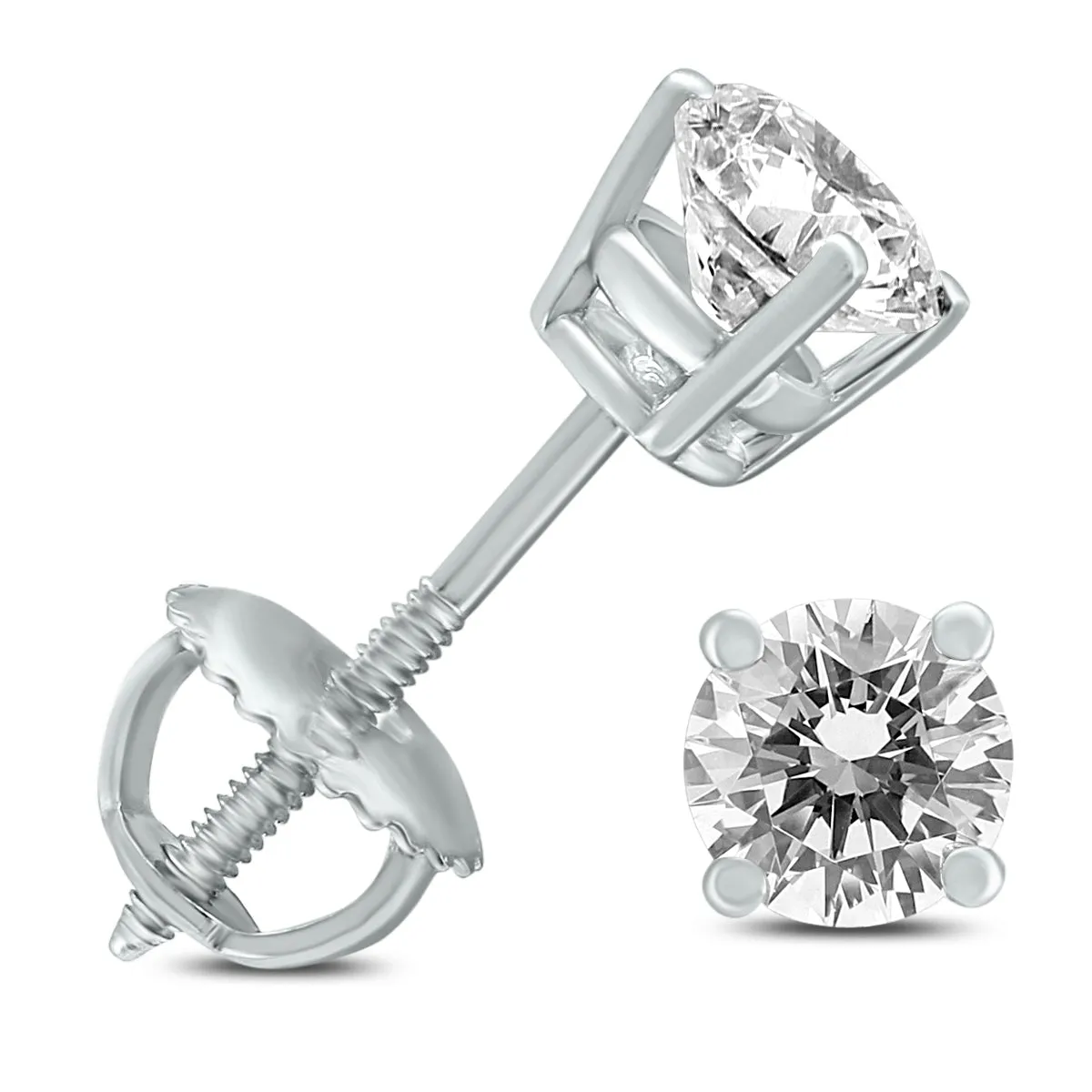 1/2 Carat Tw Ags Certified Round Diamond Solitaire Stud Earrings In 14K White Gold