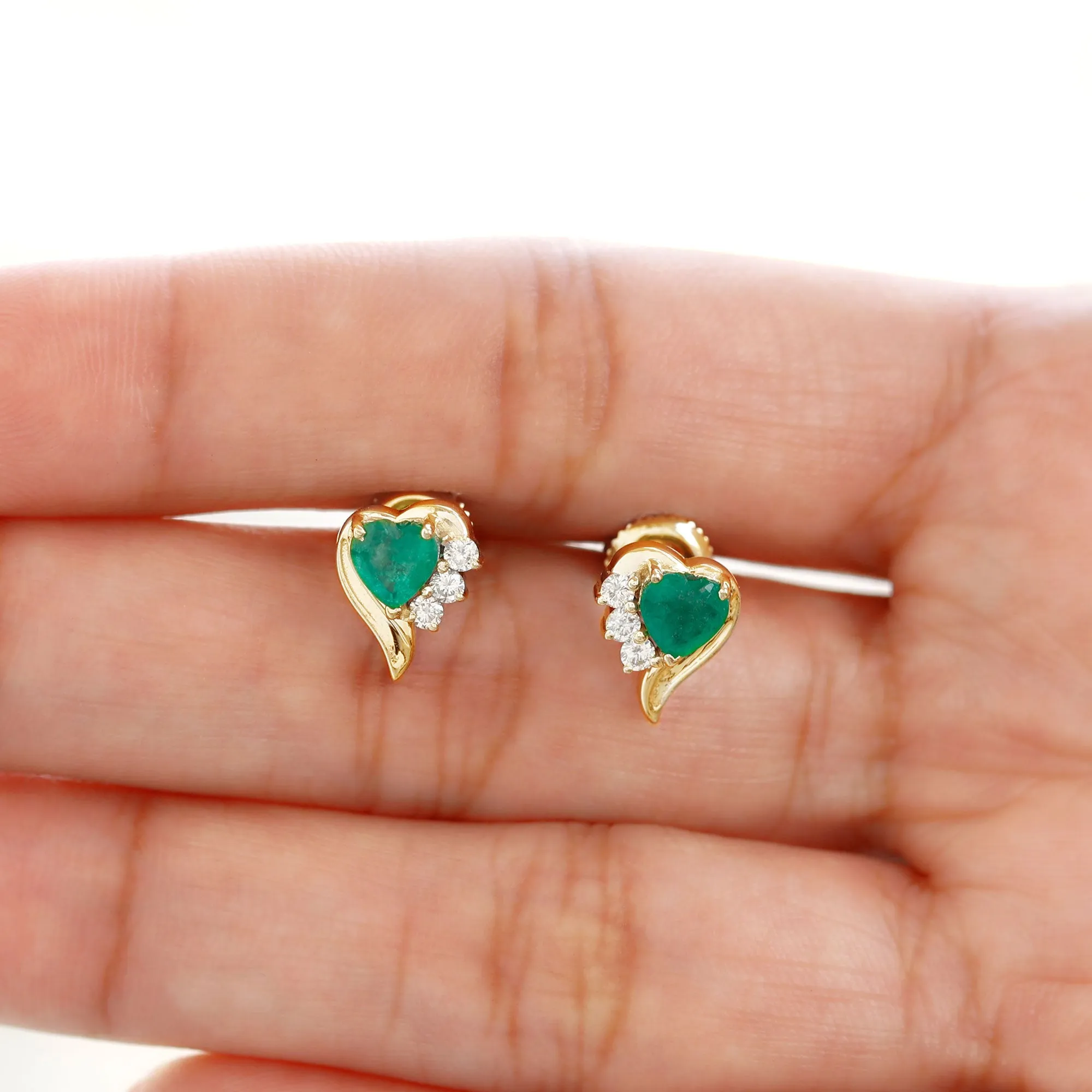 1.25 CT Emerald and Diamond Heart Stud Earrings