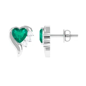 1.25 CT Emerald and Diamond Heart Stud Earrings