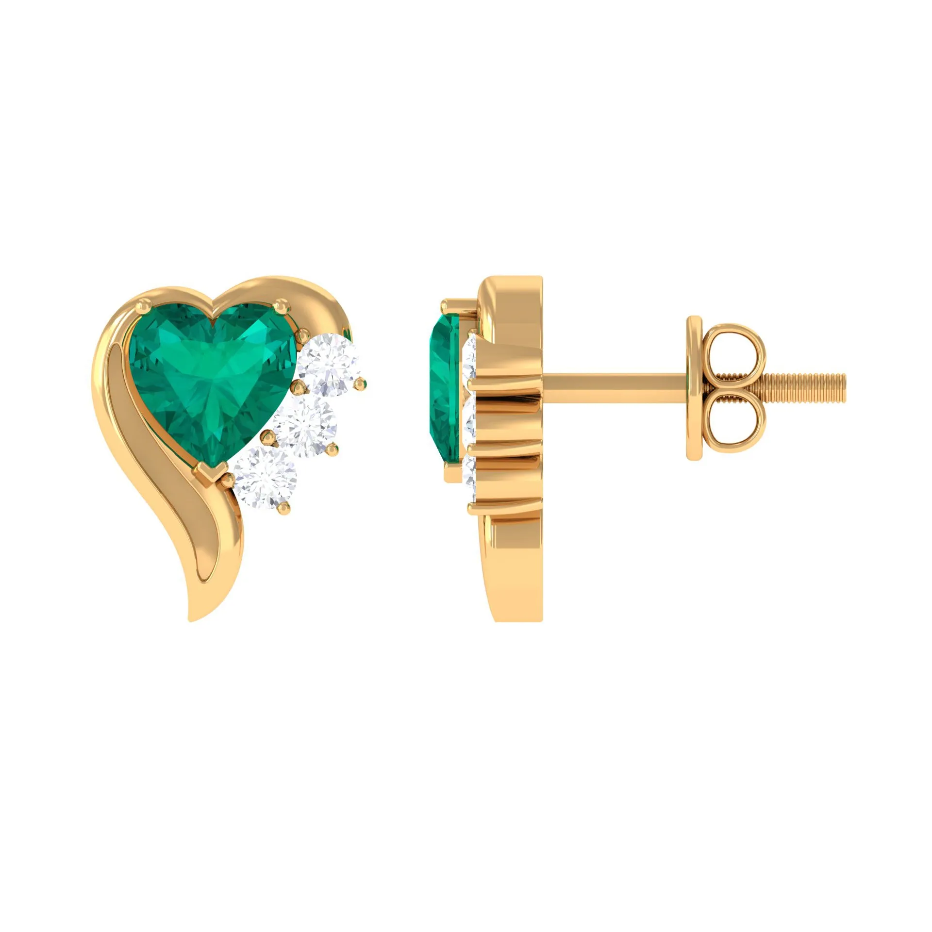 1.25 CT Emerald and Diamond Heart Stud Earrings