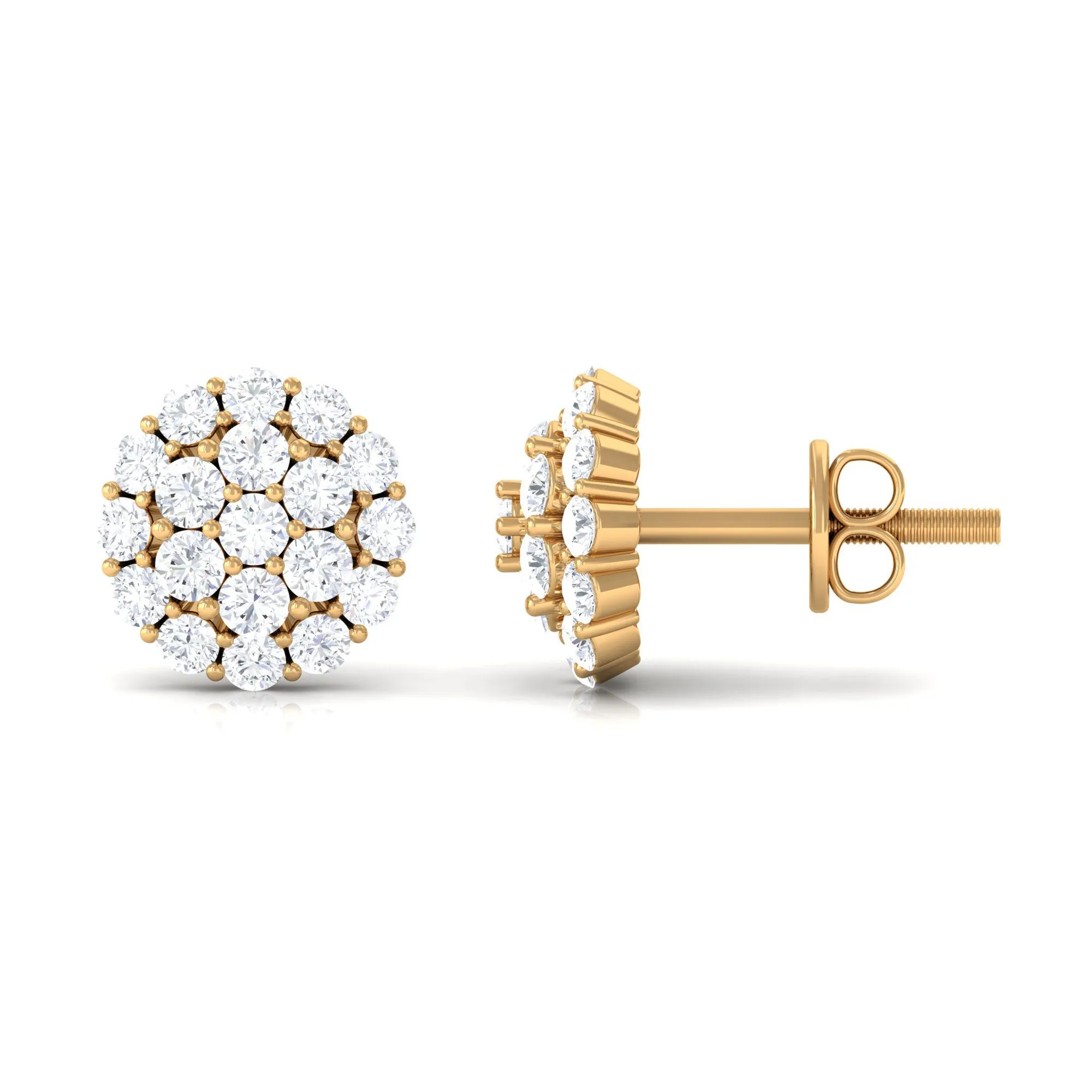 1.25 CT Real Diamond Cluster Stud Earrings