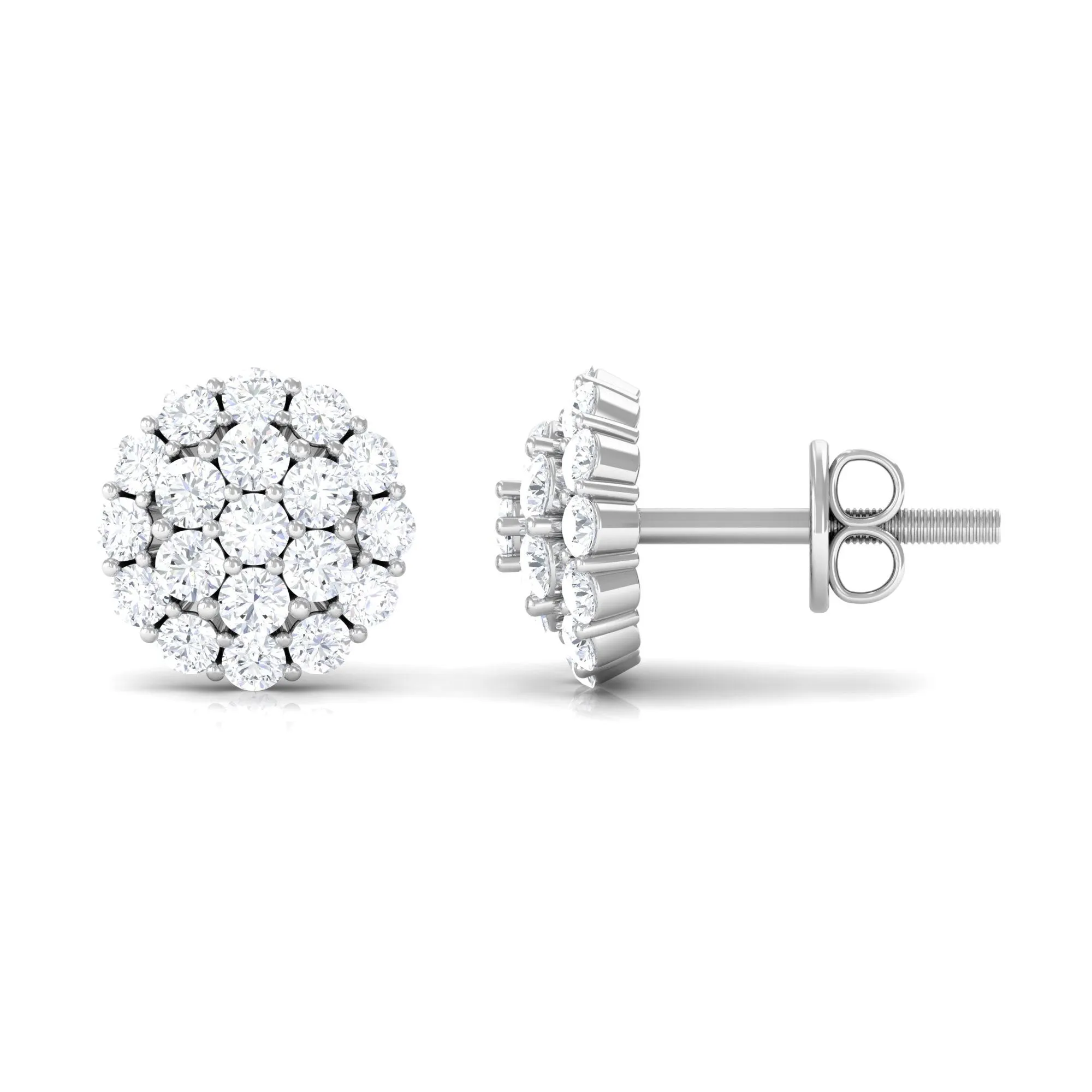 1.25 CT Real Diamond Cluster Stud Earrings