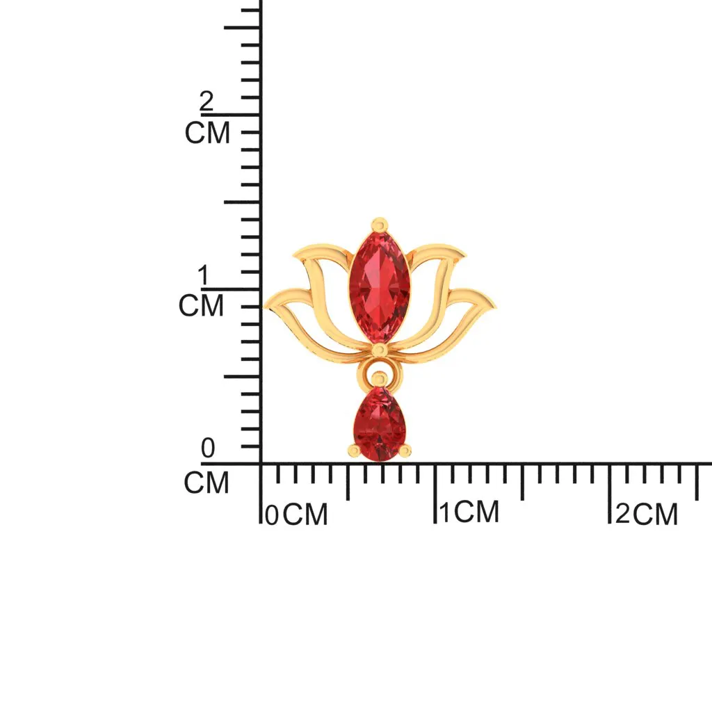 14k Lotus Shaped Gold Earrings With Red Stones
