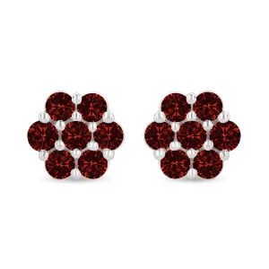 14K White Gold 1.0 Cttw Treated Red Diamond Prong Set 7 Stone Floral Stud Earrings