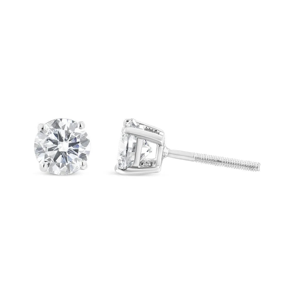 14K White Gold 1.00 Cttw Round Brilliant-Cut Near Colorless Diamond Classic 4-Prong Stud Earrings with Screw Backs