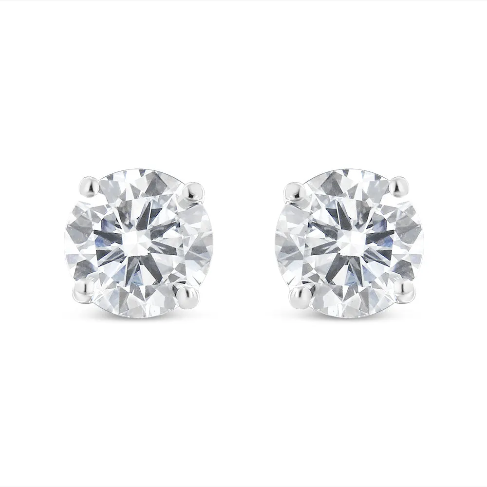 14K White Gold 1.00 Cttw Round Brilliant-Cut Near Colorless Diamond Classic 4-Prong Stud Earrings with Screw Backs
