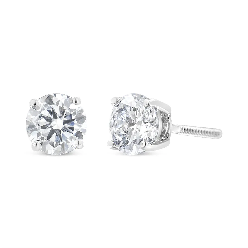 14K White Gold 1.00 Cttw Round Brilliant-Cut Near Colorless Diamond Classic 4-Prong Stud Earrings with Screw Backs