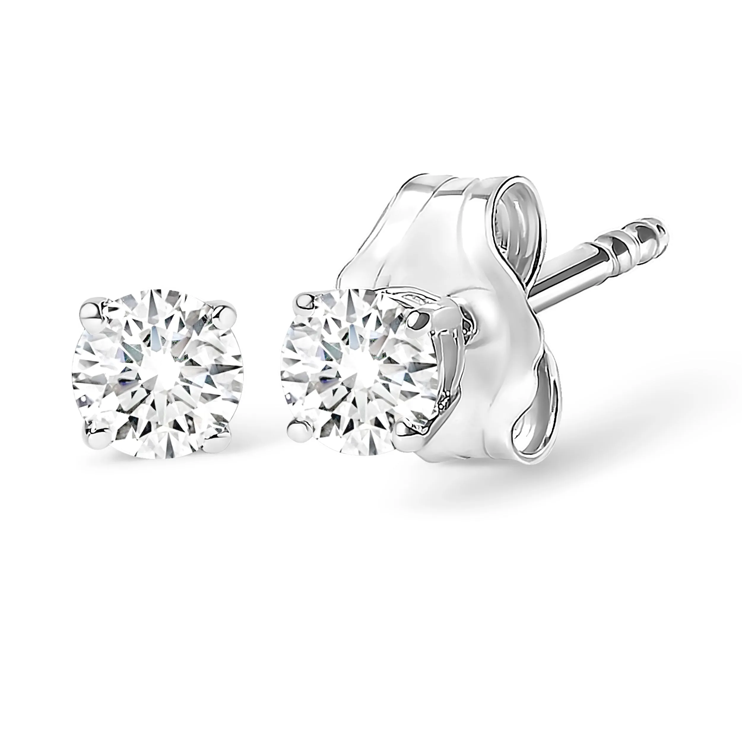 14K White Gold 1/5 Cttw Round Brilliant-Cut Near Colorless Diamond Classic 4-Prong Stud Earrings
