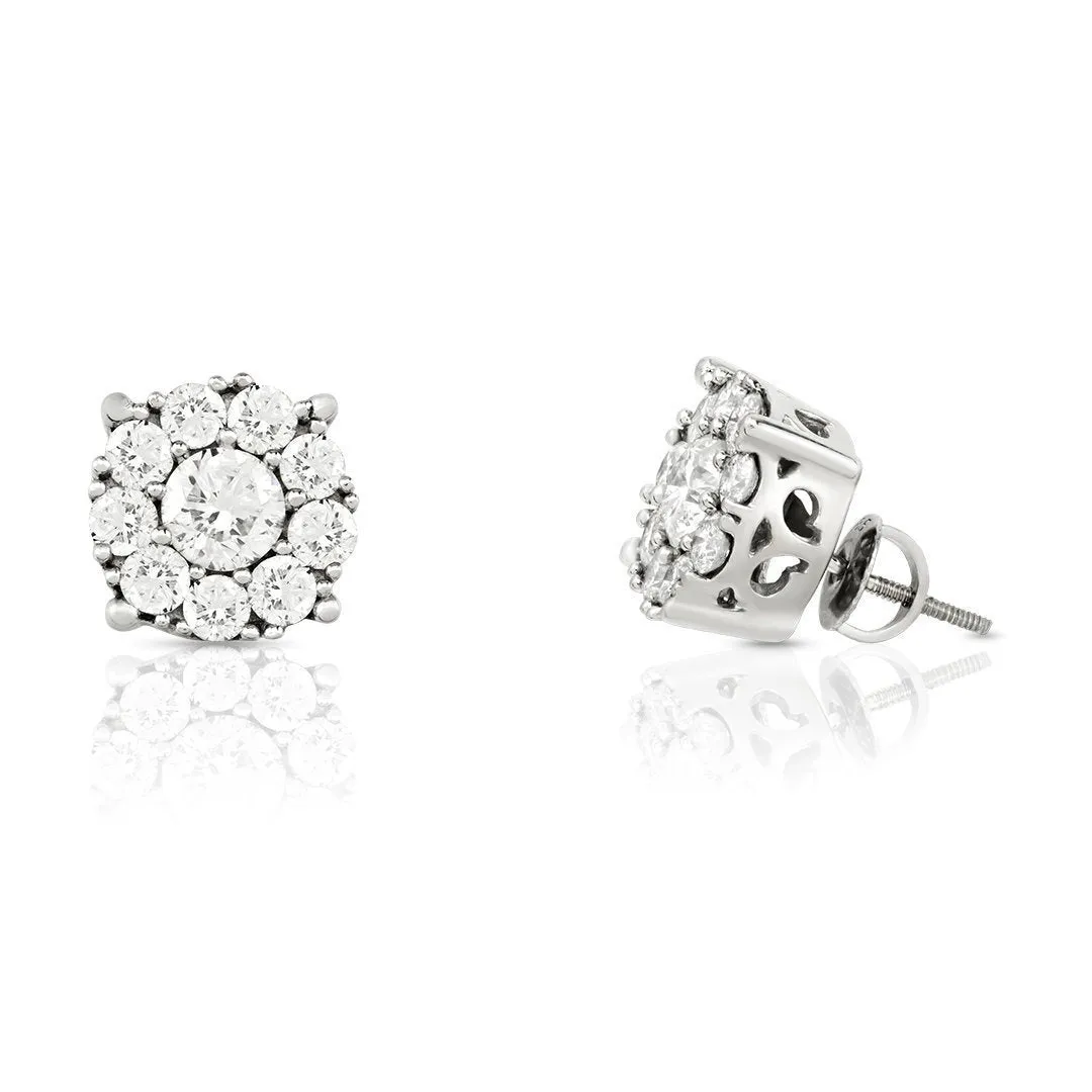 14k White Gold Diamond Cluster Earring 5 Ctw