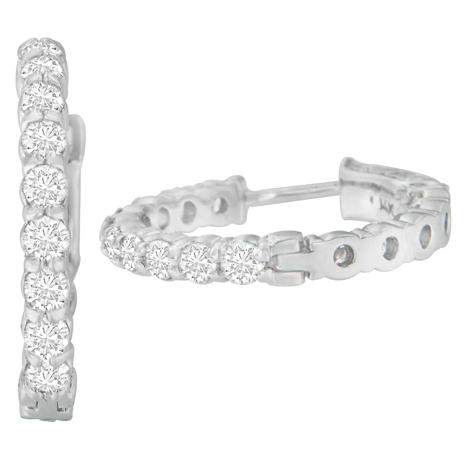 14K White Gold Round Cut Diamond Earrings