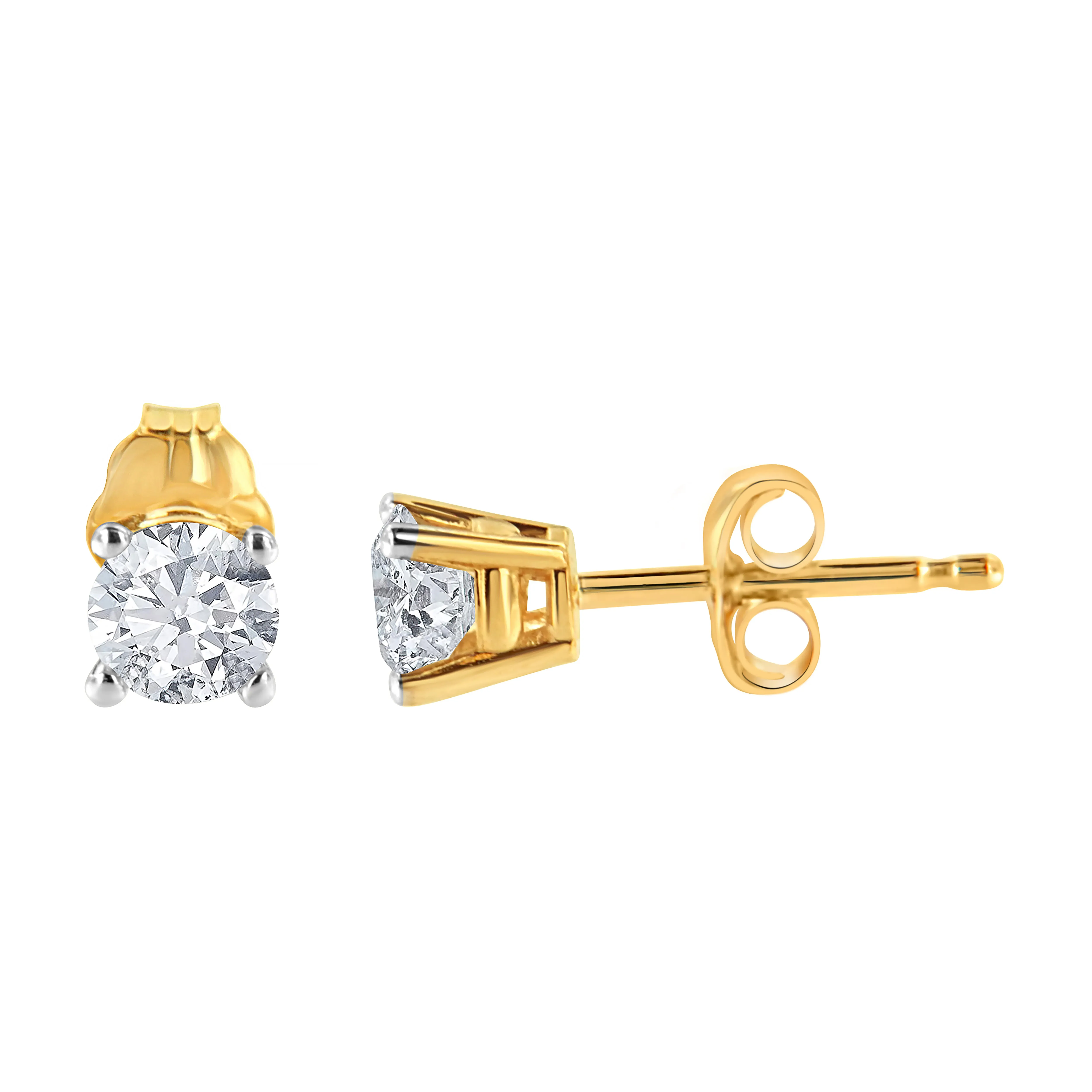 14K Yellow Gold 1/10 Cttw Round Brilliant-Cut Near Colorless Diamond Classic 4-Prong Stud Earrings