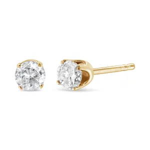 14K Yellow Gold 1/10 Cttw Round Brilliant-Cut Near Colorless Diamond Classic 4-Prong Stud Earrings