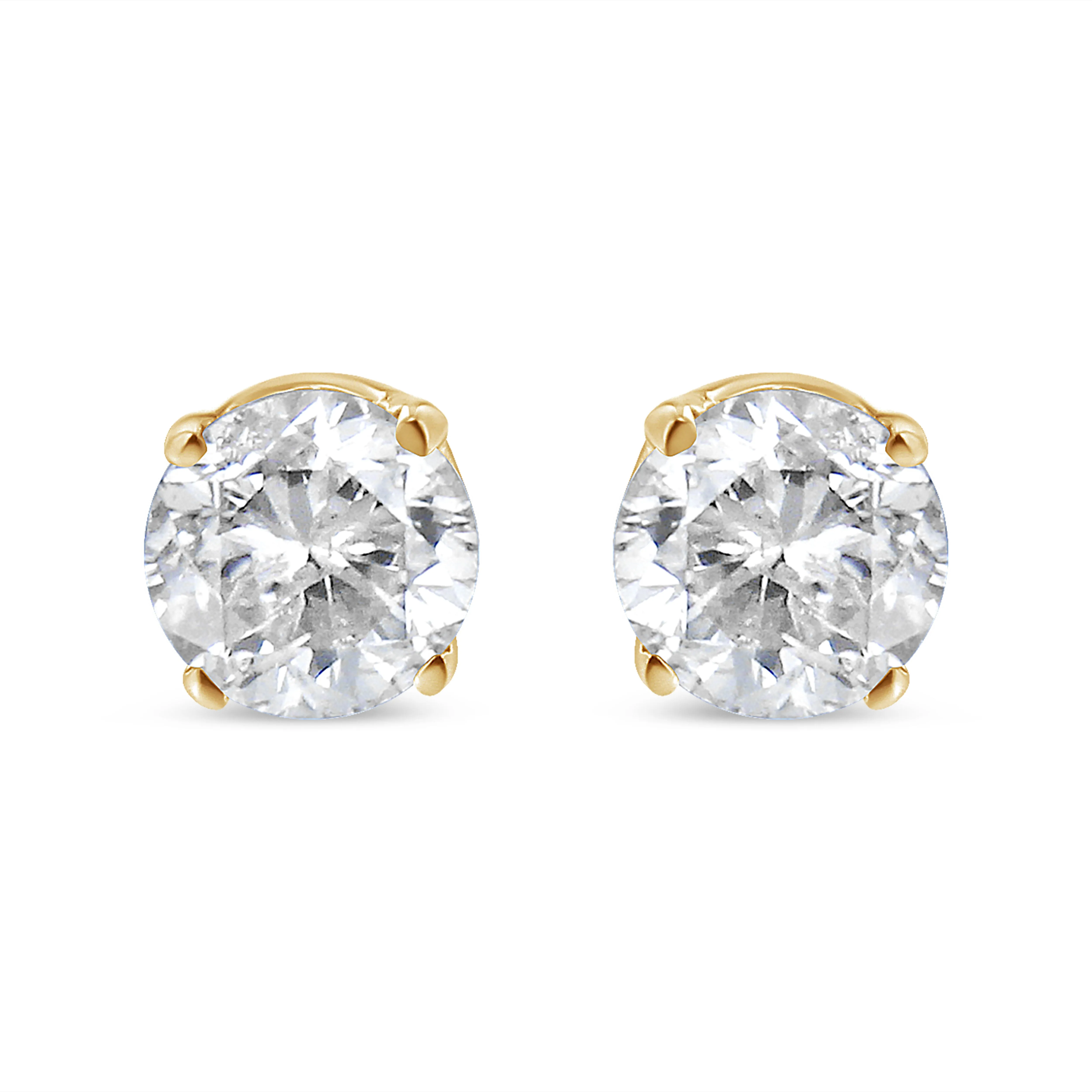 14K Yellow Gold 1/10 Cttw Round Brilliant-Cut Near Colorless Diamond Classic 4-Prong Stud Earrings