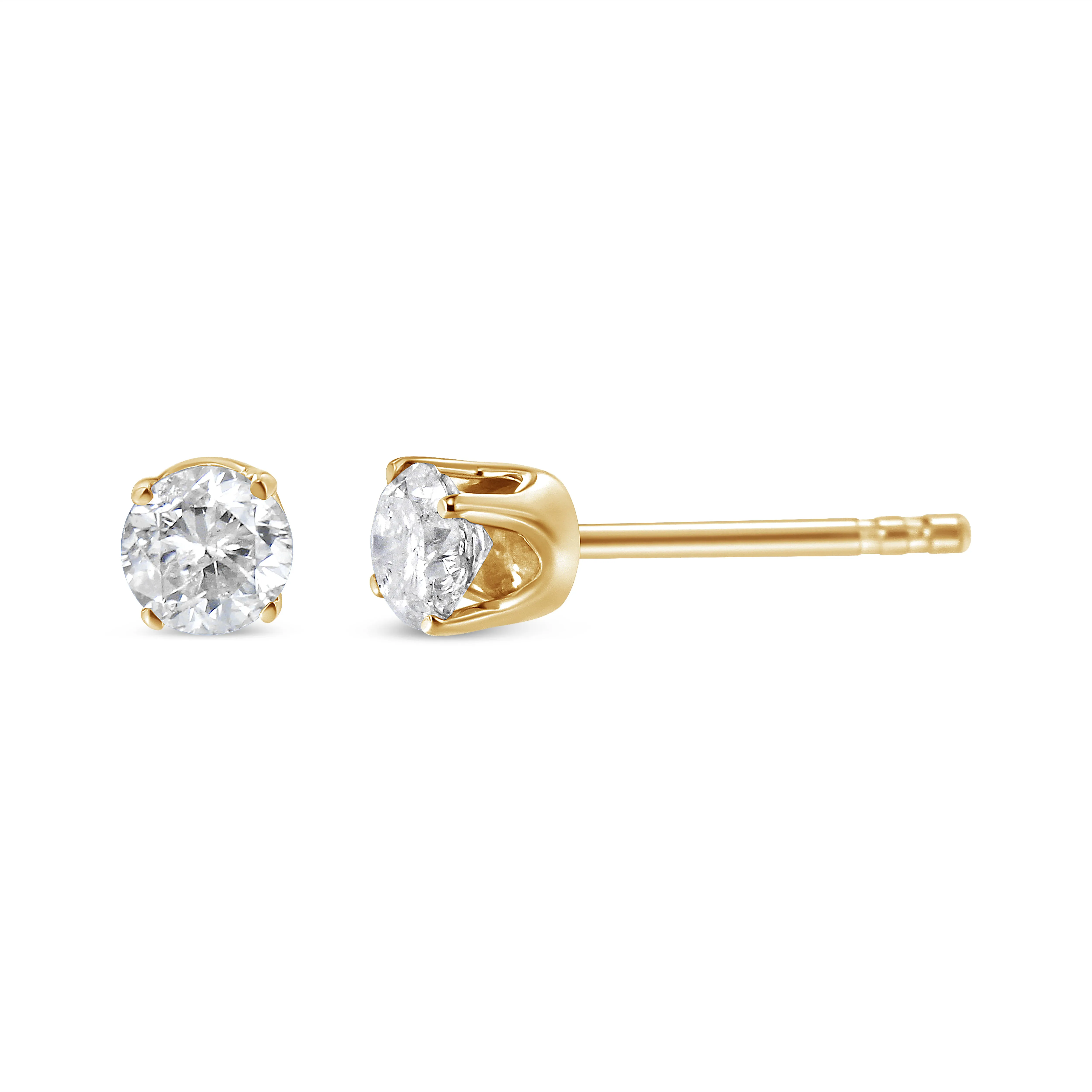 14K Yellow Gold 1/4 Cttw Round Brilliant-Cut Near Colorless Diamond Classic 4-Prong Stud Earrings