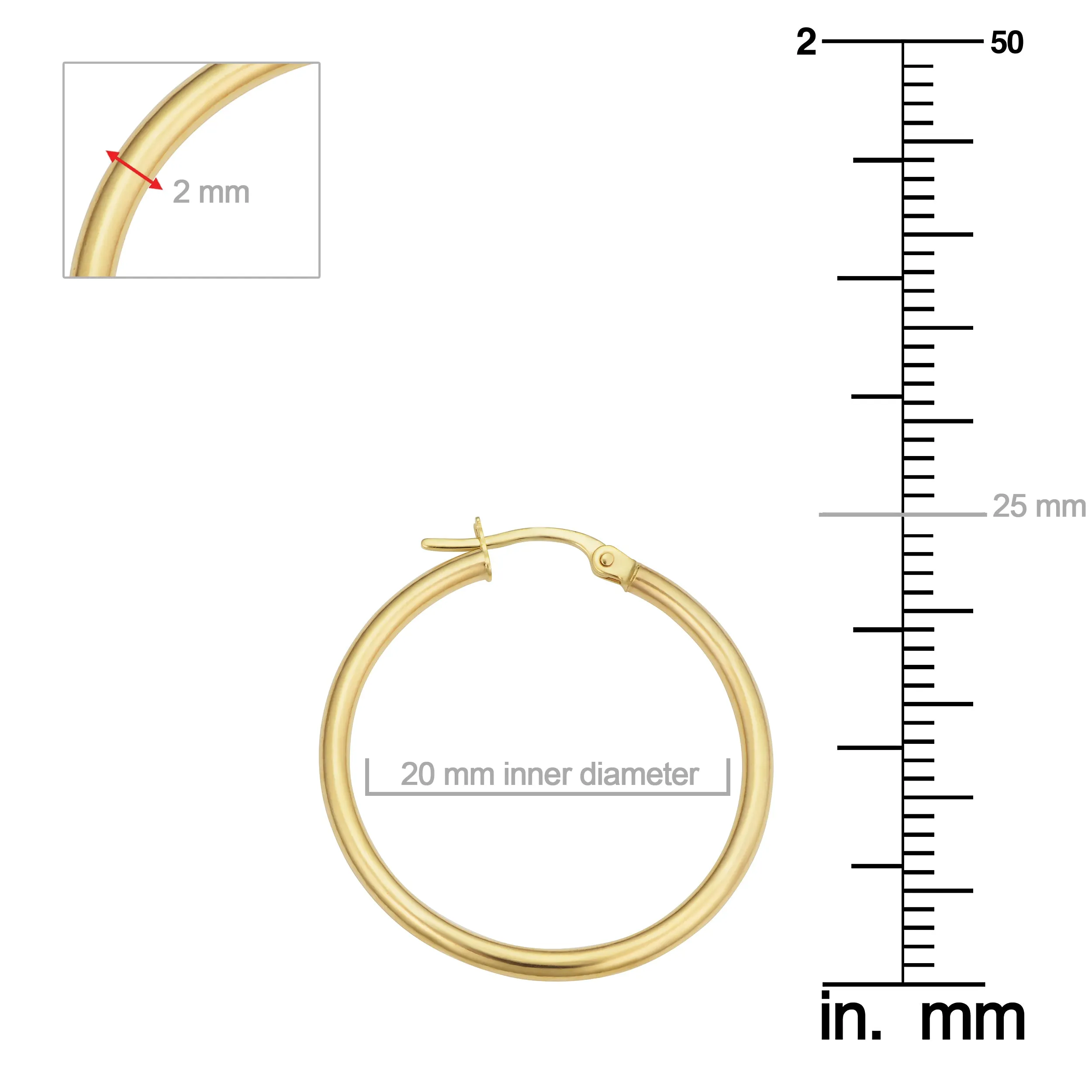 14k Yellow Gold Hoop Earrings (2x20 mm)