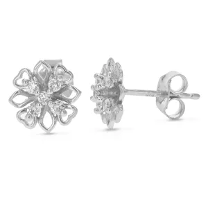 1/5 cttw Lab Grown Diamond Floral Stud Earrings Sterling Silver
