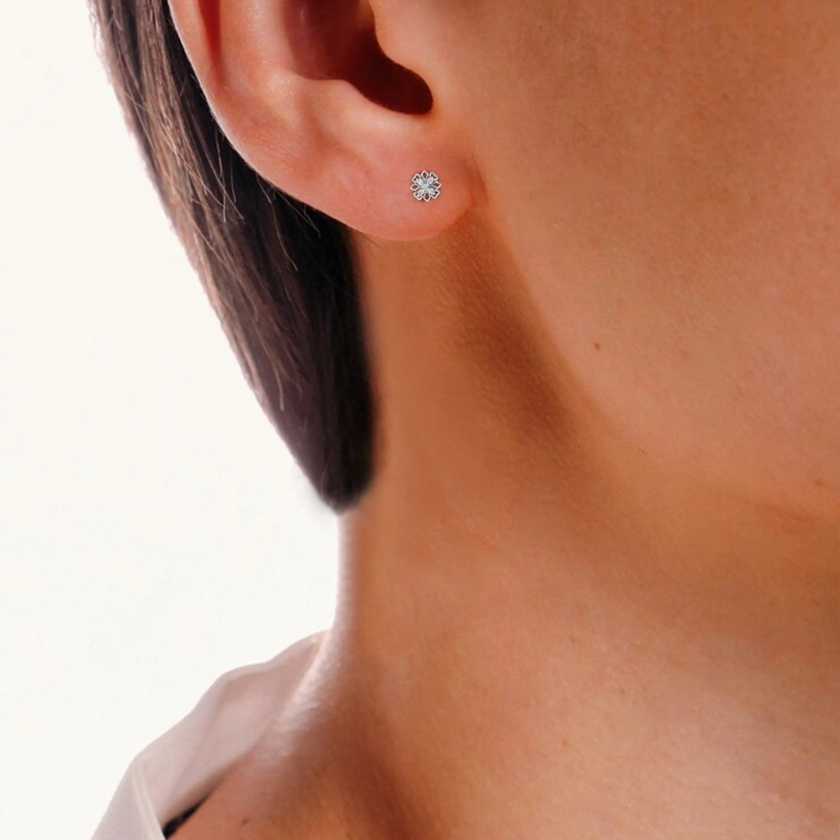 1/5 cttw Lab Grown Diamond Floral Stud Earrings Sterling Silver
