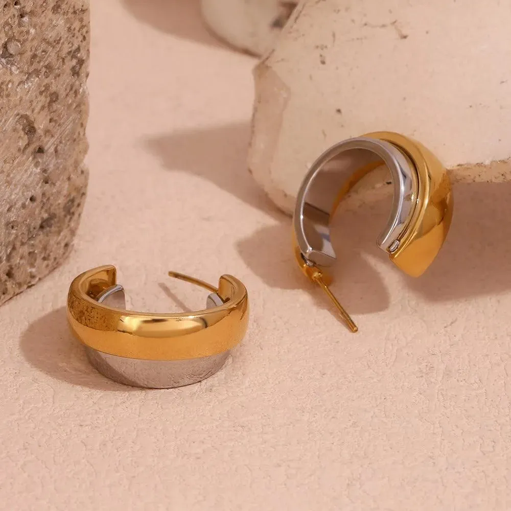 18K Gold and Silver Hoop Earrings – Double-Tone Statement Jewellery for Women