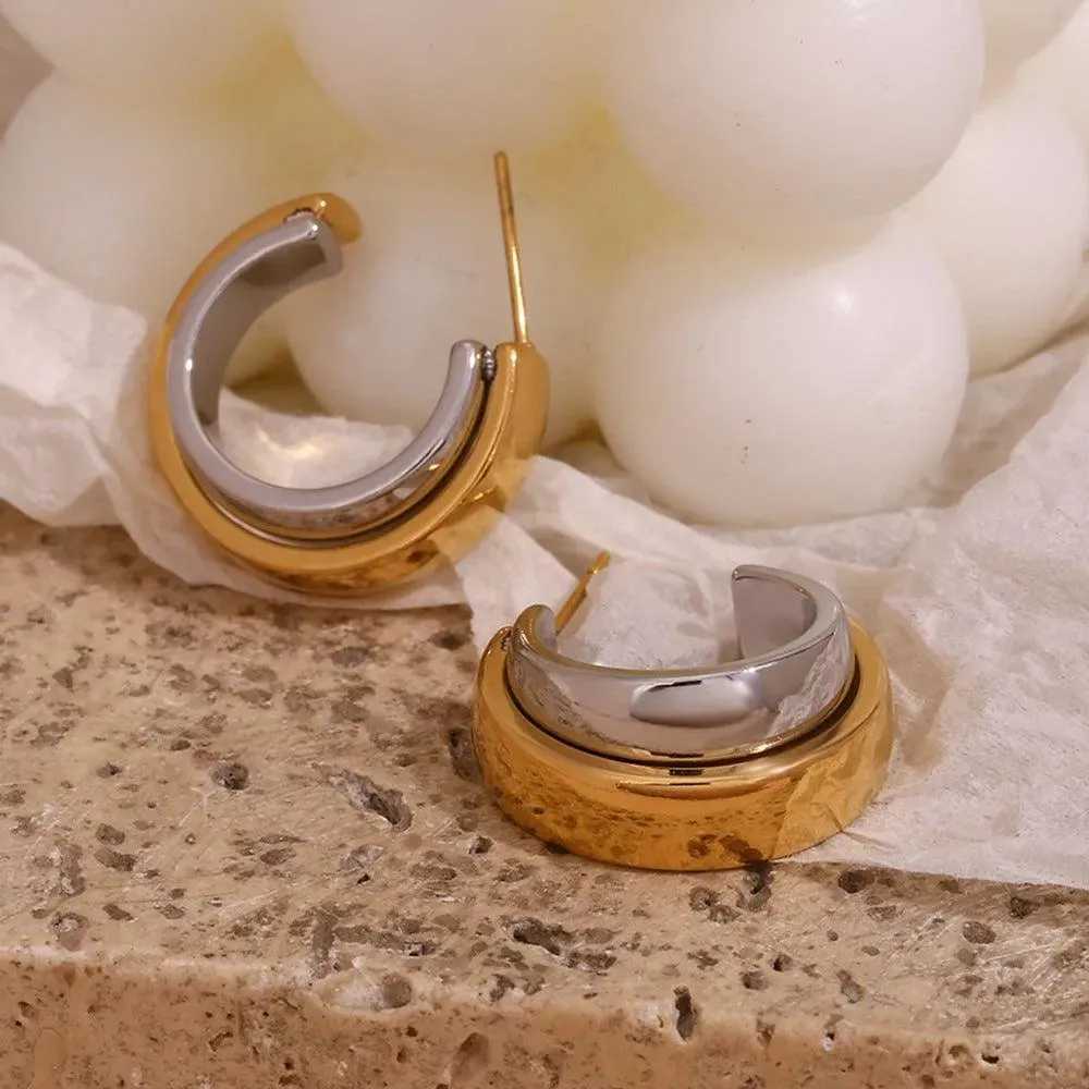 18K Gold and Silver Hoop Earrings – Double-Tone Statement Jewellery for Women