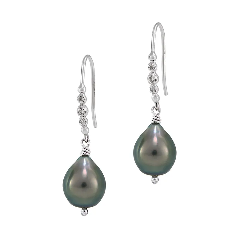 18k Gold Tahitian Pearl & Diamond Earrings