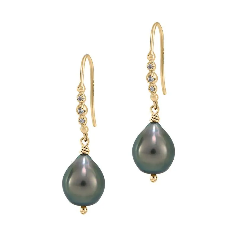 18k Gold Tahitian Pearl & Diamond Earrings