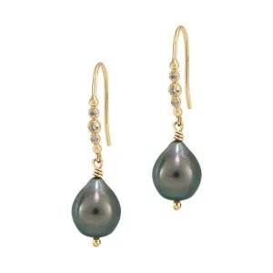 18k Gold Tahitian Pearl & Diamond Earrings