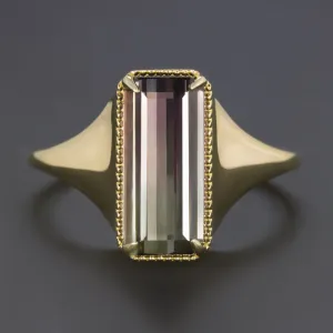 3.32ct BI COLOR TOURMALINE SOLITAIRE RING YELLOW GOLD PURPLE GREEN WATERMELON