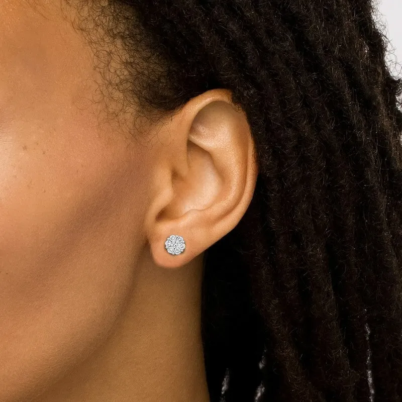 3/4ctw Flower Diamond Cluster Stud Earrings