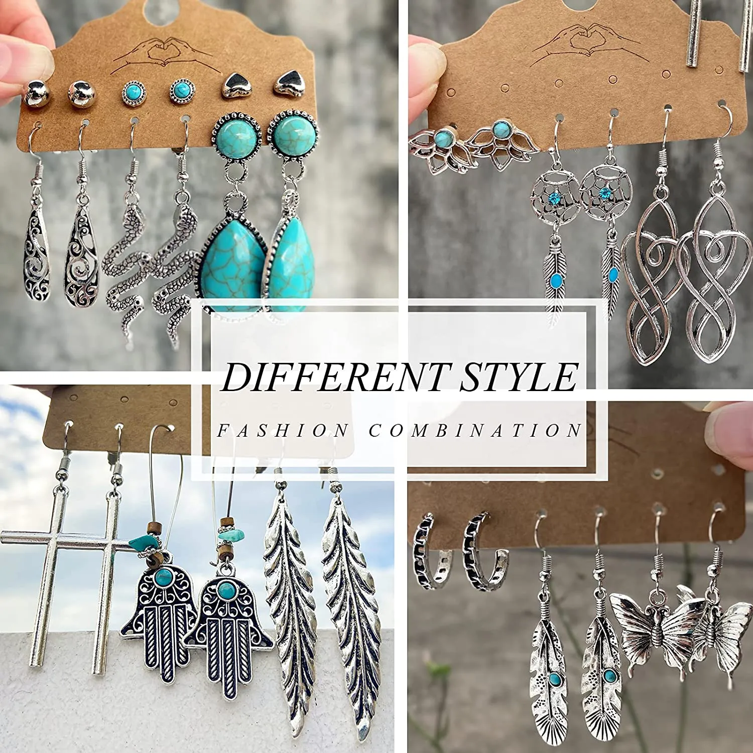 45 Pairs Bohemian Silver Drop Dangle Earrings Set for Women/Girl, Hypoallergenic Fashion Vintage Bronze Waterdrop Dangling Earrings Jewelry for Birthday/Christmas Gift