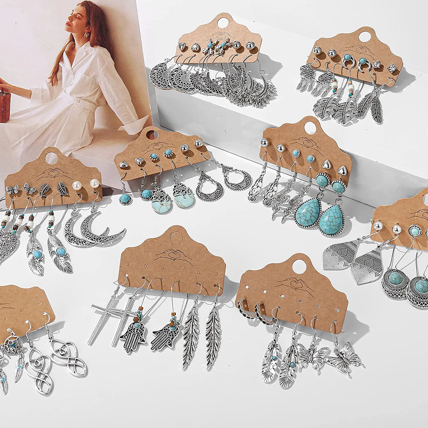 45 Pairs Bohemian Silver Drop Dangle Earrings Set for Women/Girl, Hypoallergenic Fashion Vintage Bronze Waterdrop Dangling Earrings Jewelry for Birthday/Christmas Gift