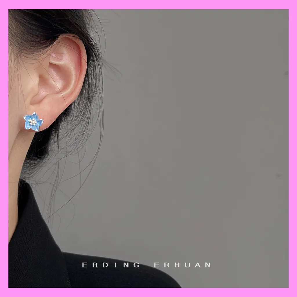 【6-09#】Light blue flower-shaped stud earrings  for female fashion daily engagement wedding anniversary