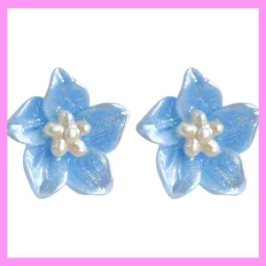 【6-09#】Light blue flower-shaped stud earrings  for female fashion daily engagement wedding anniversary