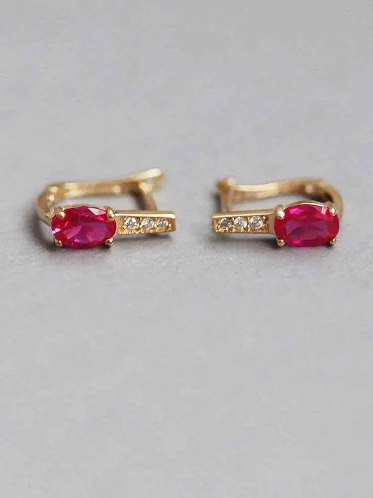 925 Sterling Silver Hoop Earring Charm Jewelry - U-shaped Oval Rose - Xm245