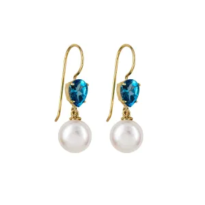 9ct Yellow Gold Freshwater and Topaz Drop Earrings