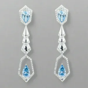Adalee 6 Carats Long Lab Grown Earrings Fancy Vivid Blue Diamond Geometric Drop Earrings in 18K White Gold