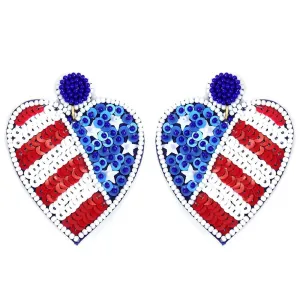 American Flag Heart Dangle Earrings