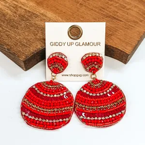 Beaded Circle Drop Earrings in Red
