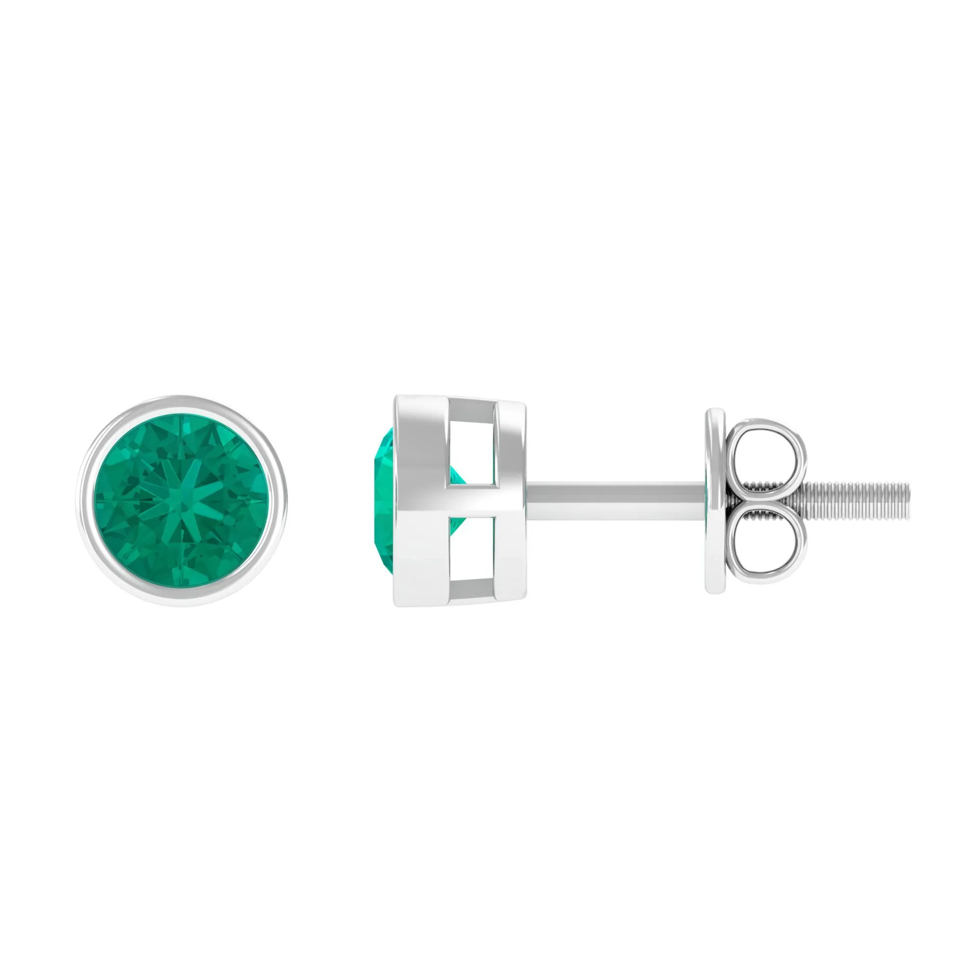 Bezel Set Emerald Solitaire Stud Earrings