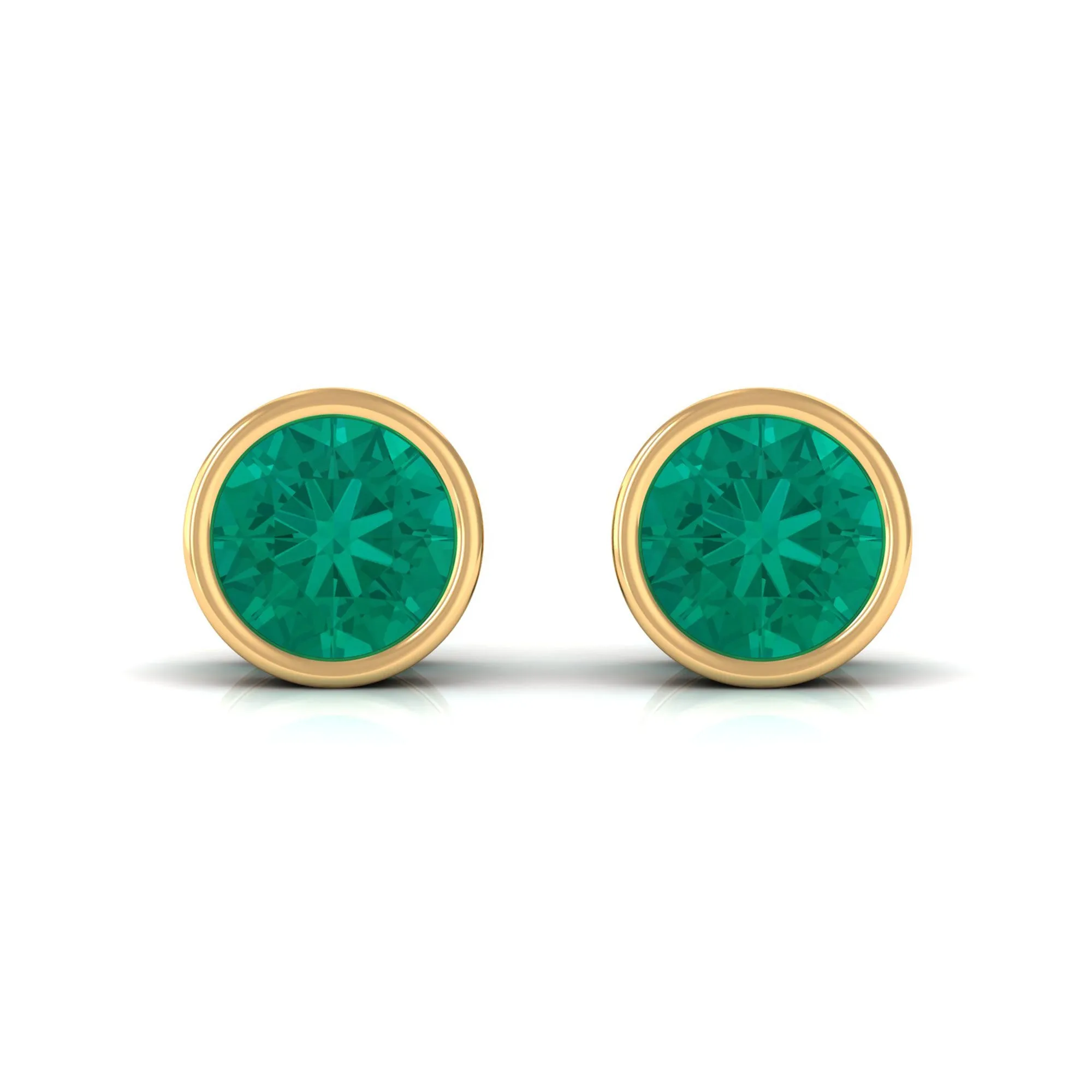 Bezel Set Emerald Solitaire Stud Earrings