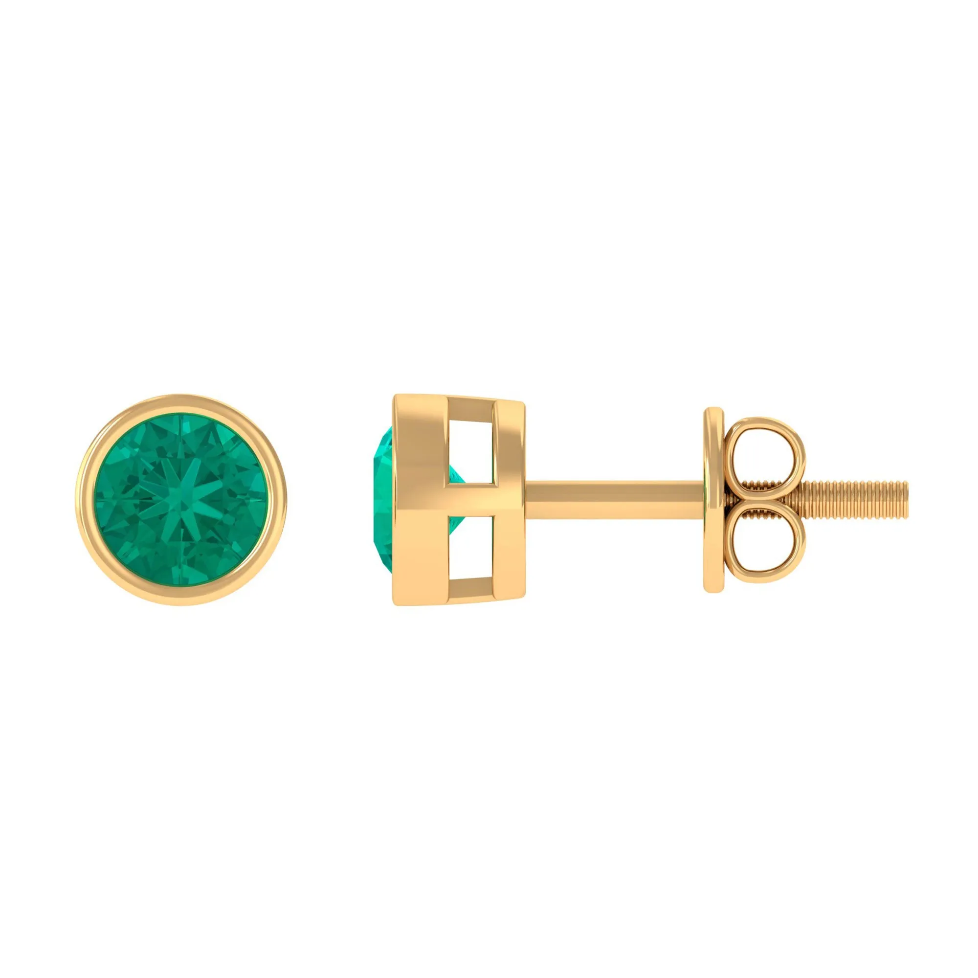 Bezel Set Emerald Solitaire Stud Earrings