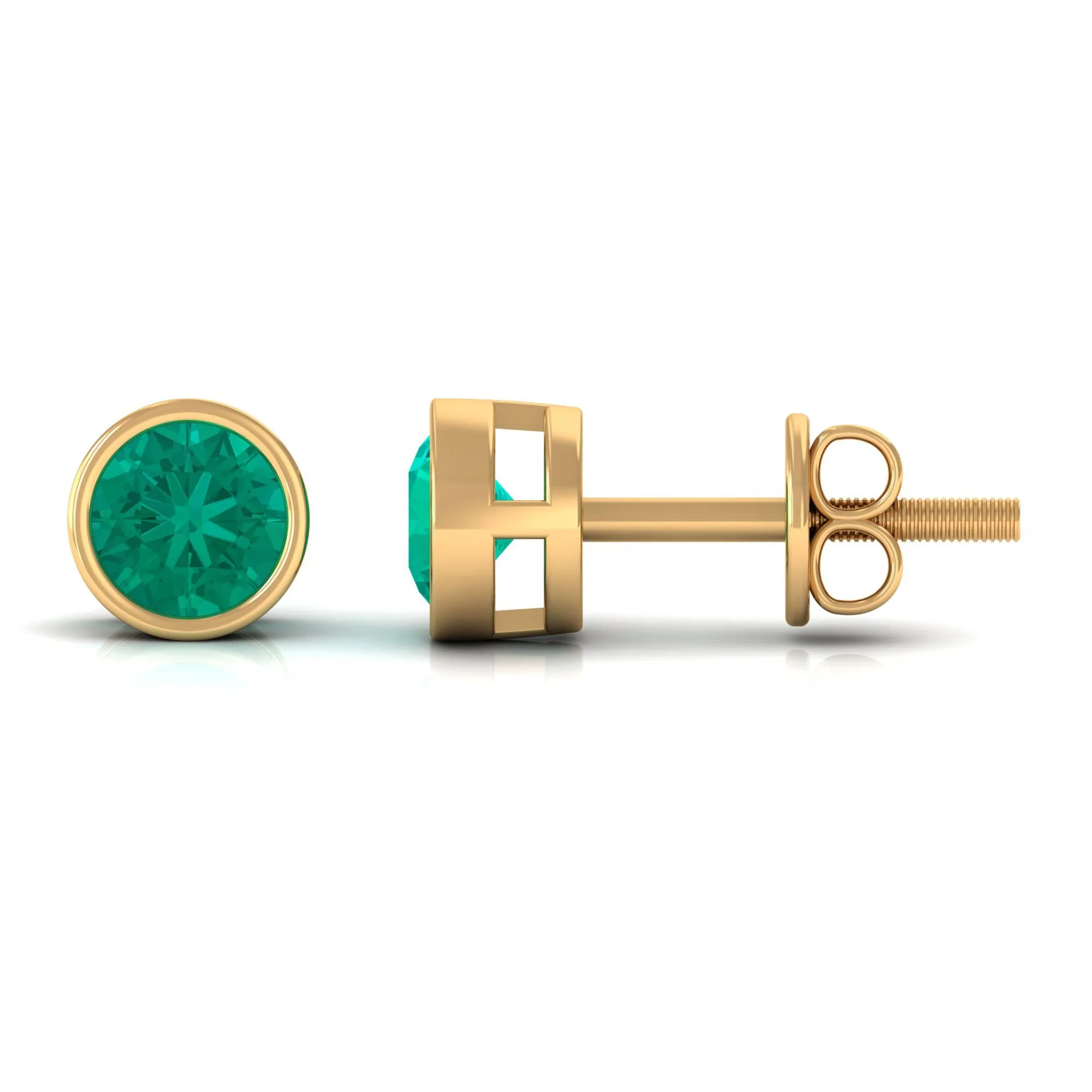 Bezel Set Emerald Solitaire Stud Earrings