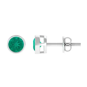 Bezel Set Emerald Solitaire Stud Earrings